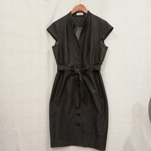Calvin Klein gray button down belted shirt midi dress with matching belt - Picture 1 of 4